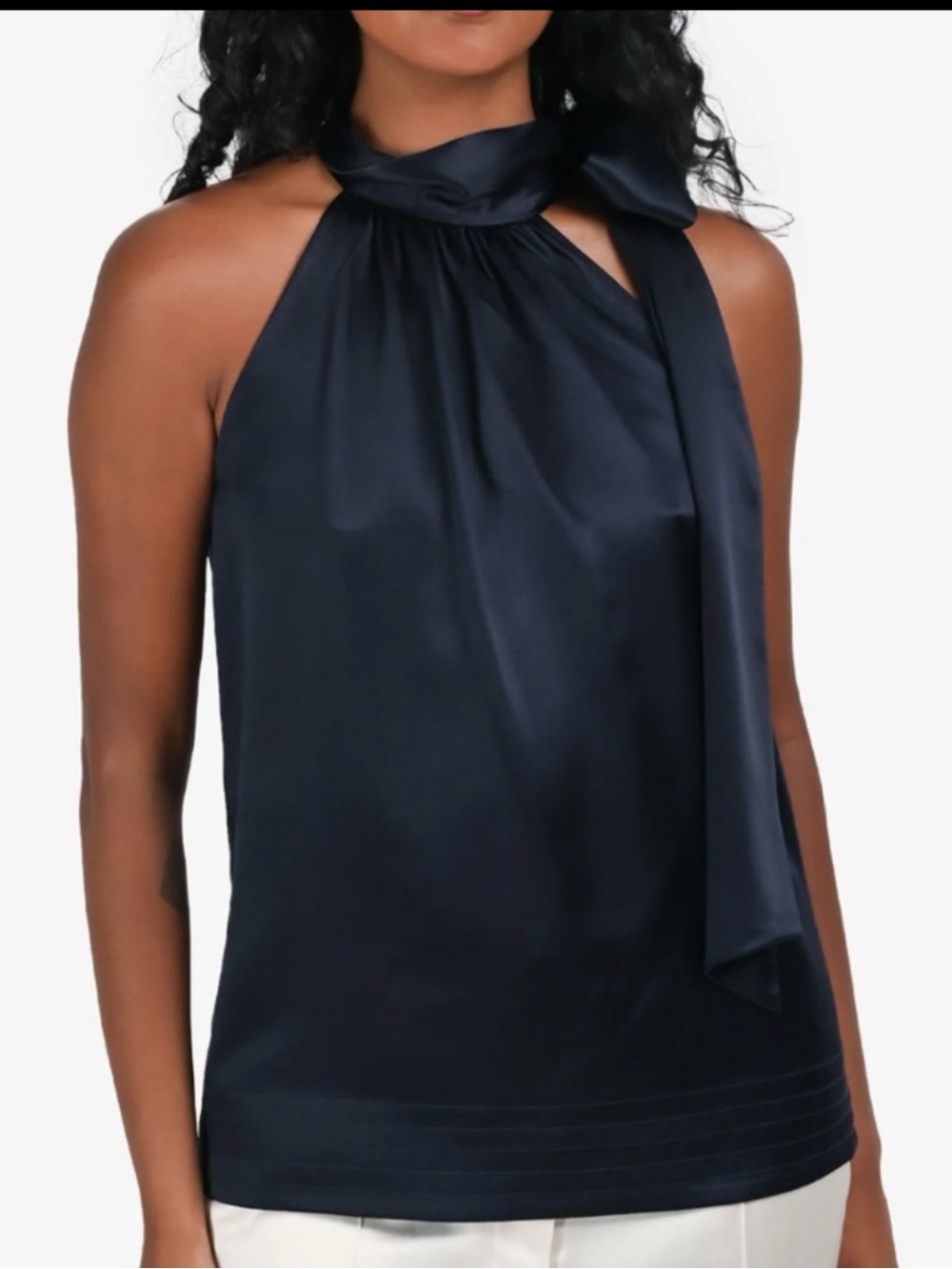 Diane Von Furstenberg Silk Halter Bow Top Navy Size 10